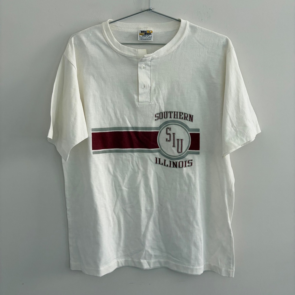 Velva Sheen Southern Illinois SIU Henley Shirt White XL Vintage Collegiate